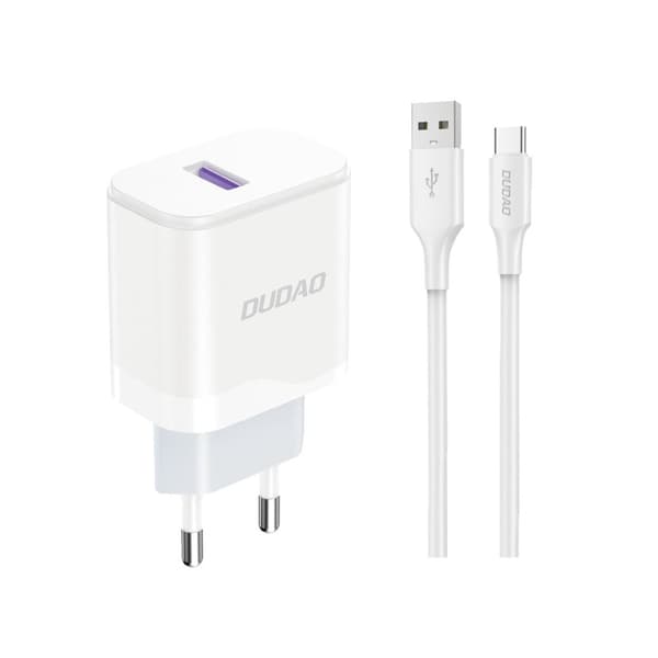 USB-A 18W vægoplader med USB-A - USB-C kabel, hvid