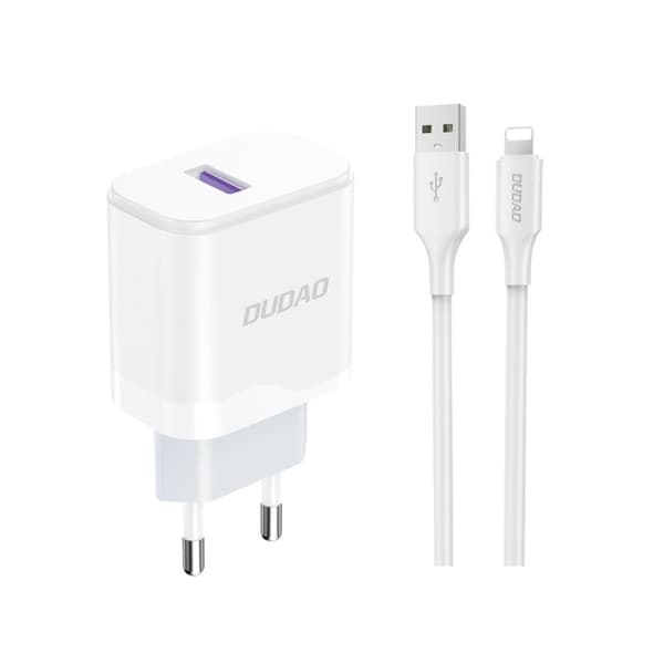 USB-A 18W vægoplader med USB-A - Lightning kabel til iPhone, hvid