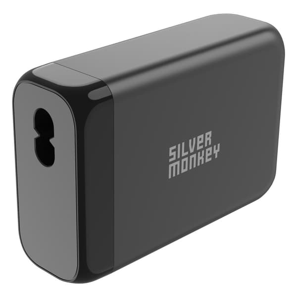 GaN 130 W seinälaturi 3xUSB-C PD USB-A QC 3.0 virtajohdolla, musta