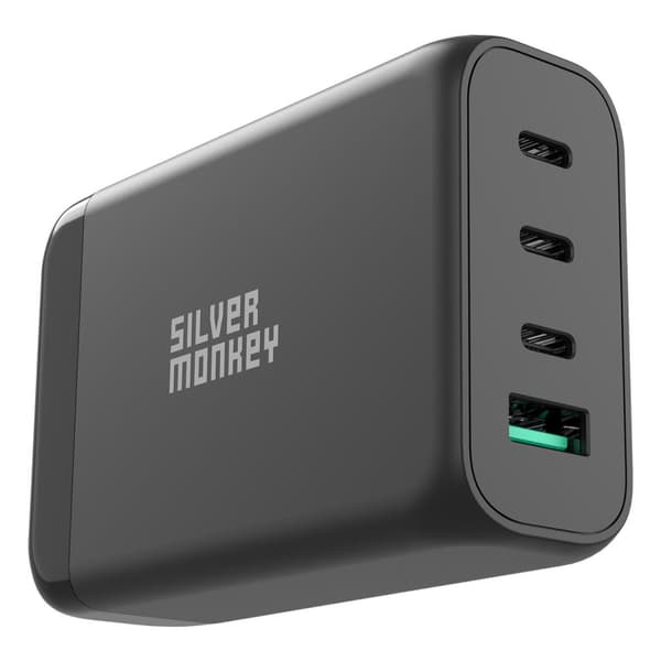 GaN 130 W seinälaturi 3xUSB-C PD USB-A QC 3.0 virtajohdolla, musta