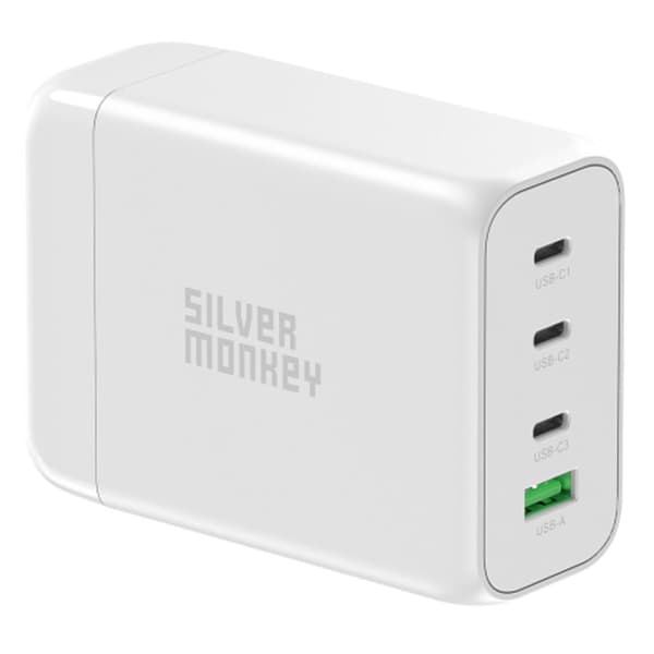 GaN 130W vægoplader med 3xUSB-C PD USB-A QC 3.0 strømkabel, hvid