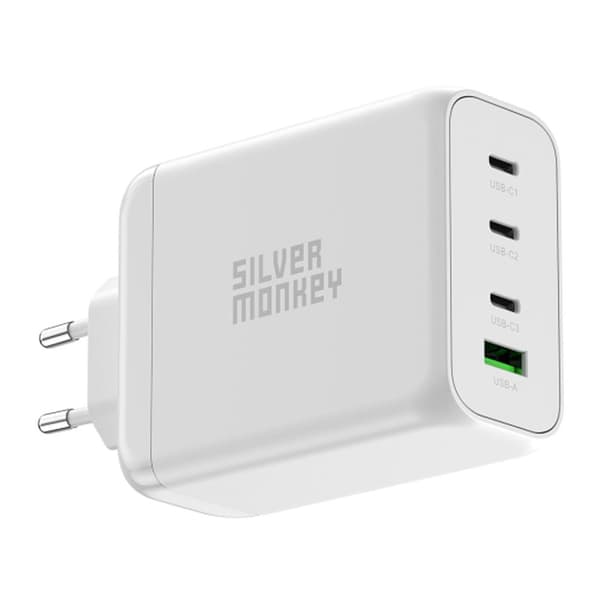 Kraftig GaN oplader 200W 3xUSB-C PD USB-A QC 3.0 hvid