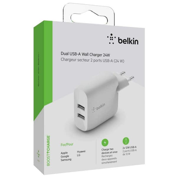 Belkin Kaksiporttinen Usb-a-seinälaturi X2 12w Valkoinen