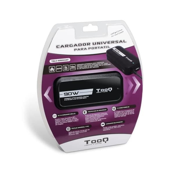 Nätadapter - TooQ - TQLC-90BS02AT - 90W - 2 USB-portar - Svart