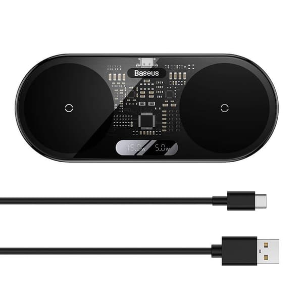 Dual Qi trådløs lader Baseus Digital LED Display, 20W