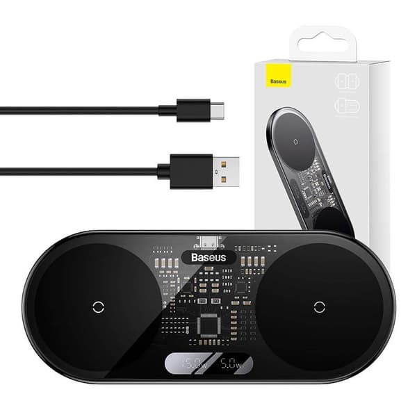 Dual Qi trådløs lader Baseus Digital LED Display, 20W