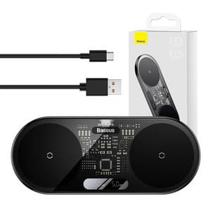 Dual Qi trådløs lader Baseus Digital LED Display, 20W Sort