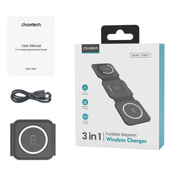 Choetech T588-F 3in1 magneettinen langaton laturi 15W (musta)