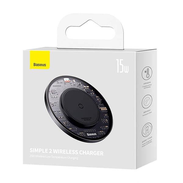 Trådløs Qi induktiv lader Baseus Simple 2, 15W med USB-C til USB-C-kabel (svart)
