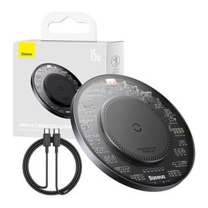 Trådløs Qi induktiv lader Baseus Simple 2, 15W med USB-C til USB-C-kabel (svart)