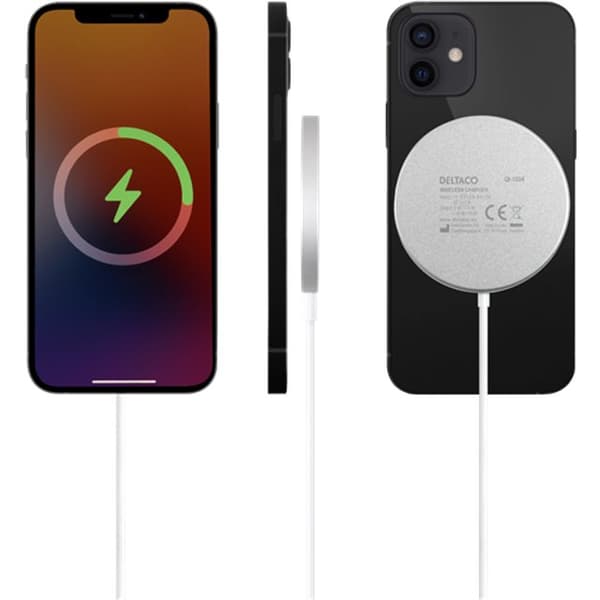 Deltaco Trådlös Laddare med MagSafe för iPhone, 15W - Vit