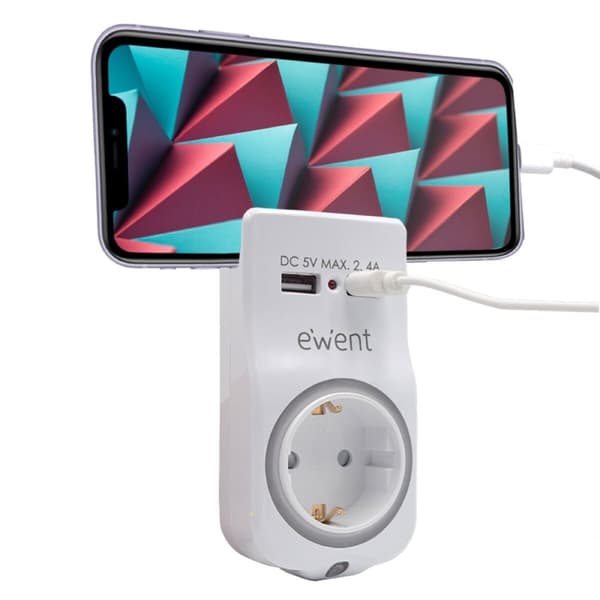 Väggkontakt med 2 USB-portar Ewent EW1225 16A 3680 W Vit 10 W Vit