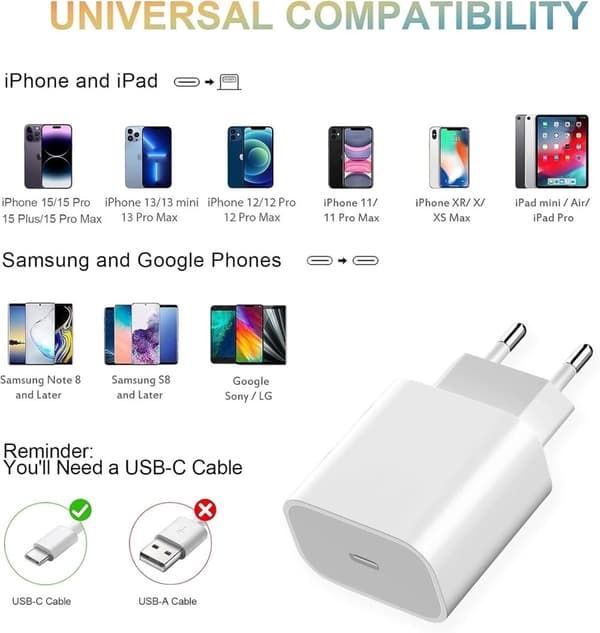 Väggladdare USB-C 20W PD