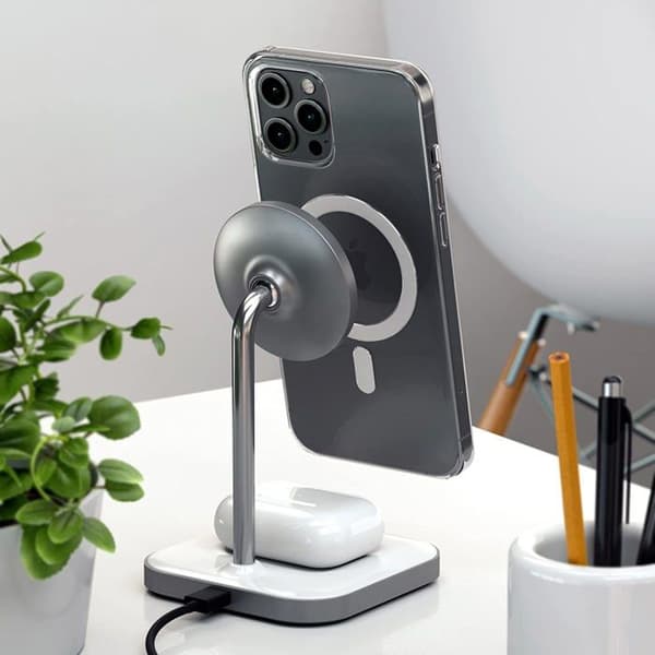 Trådlös laddningsstöd 2 i 1 - Satechi - iPhone 12 - AirPods Pro - Rostfritt stål - Snabbladdning