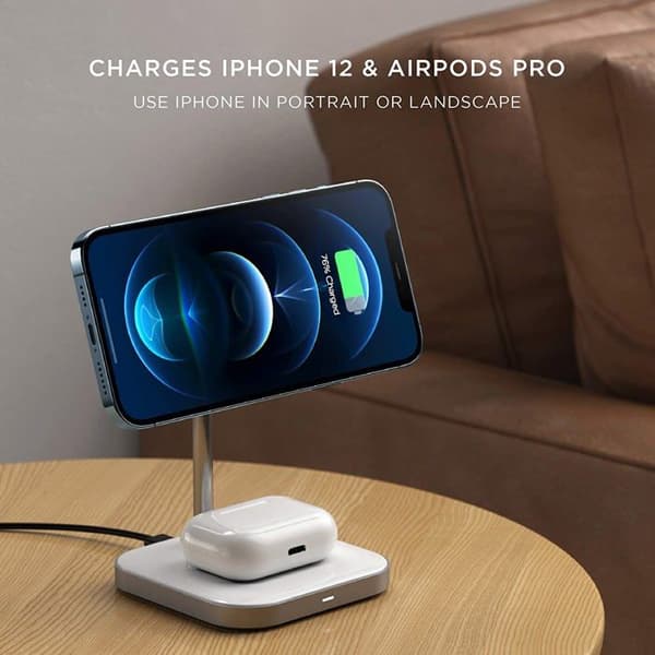 Trådlös laddningsstöd 2 i 1 - Satechi - iPhone 12 - AirPods Pro - Rostfritt stål - Snabbladdning