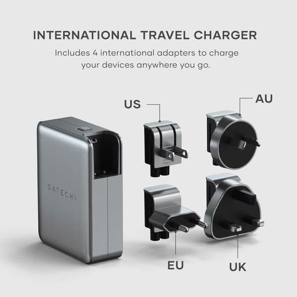 USB-C-laddare - Satechi - 145W - GaN-teknologi - 4 portar - Rymdgrå