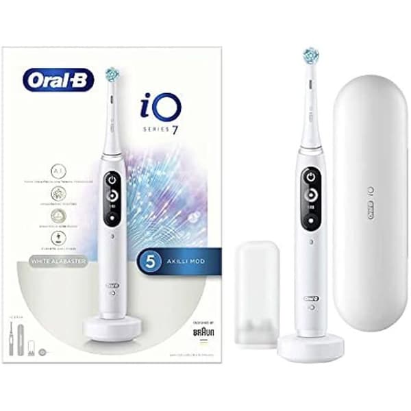 Elektrisk tandborste - ORAL-B - IO 7 - Vit Alabaster - Litiumjon - 3,7 V