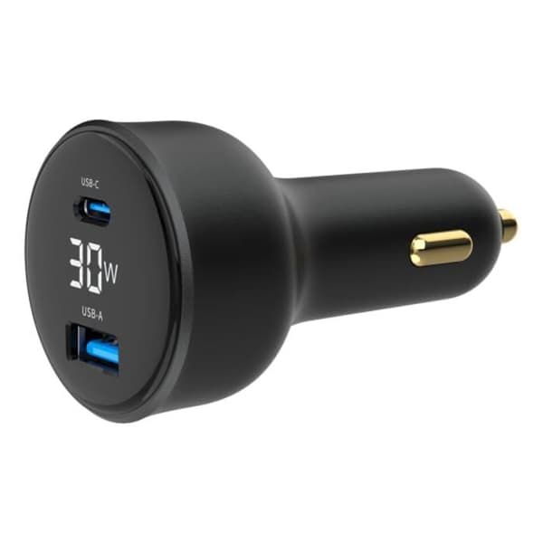 Snabb billaddare PowerDelivery (PD) USB typ C från 2 portar och 30 W, och annan typ C tillåter 30 W PD, och annan typ A
