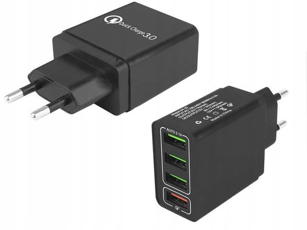 Mobillader / Hurtiglader med 4 stikkontakter - QC3