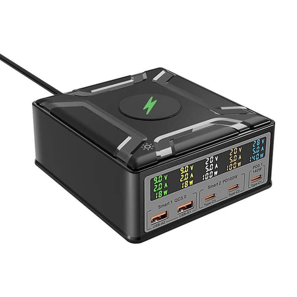 Blitzwolf BW-S28 260W, 2xUSB-A, 3xUSB-C, 15W trådløs lader (svart)