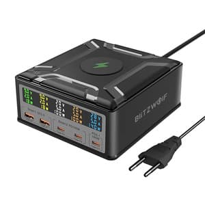 Blitzwolf BW-S28 260W, 2xUSB-A, 3xUSB-C, 15W trådløs lader (svart)