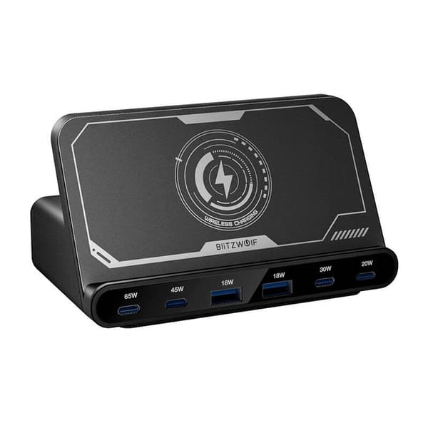 Blitzwolf BW-S27 160W, 2xUSB-A, 4xUSB-C, 15W trådløs lader (svart)