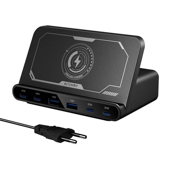 Blitzwolf BW-S27 160W, 2xUSB-A, 4xUSB-C, 15W trådløs lader (svart)