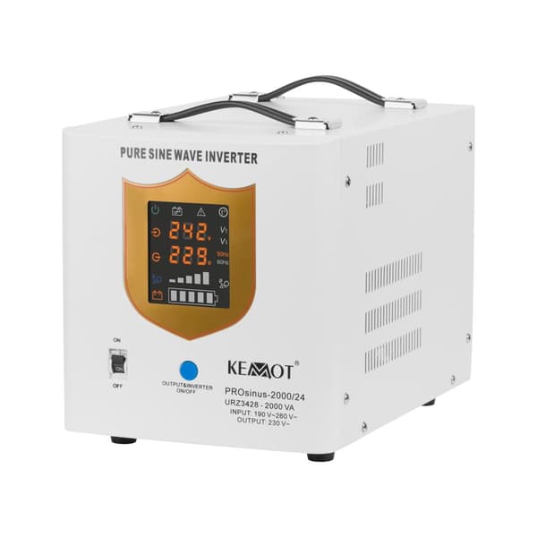 Varavirtalähde KEMOT PROsinus-2000/24-muunnin puhtaalla siniaalto- ja lataustoiminnolla 24V 230V 2000VA/1400W