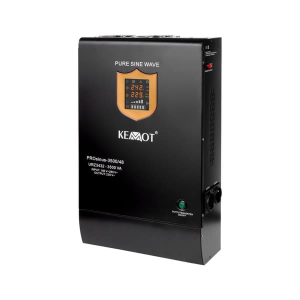Varavirtalähde KEMOT PROsinus-3500/48 muunnin puhtaalla siniaalto- ja lataustoiminnolla 48V 230V 3500VA/2400W - seinäasennus