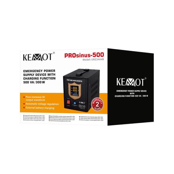 KEMOT PROsinus-500 nødstrømforsyning, ren sinusbølgekonverter med ladefunktion 12V 230V 500VA/300W - sort