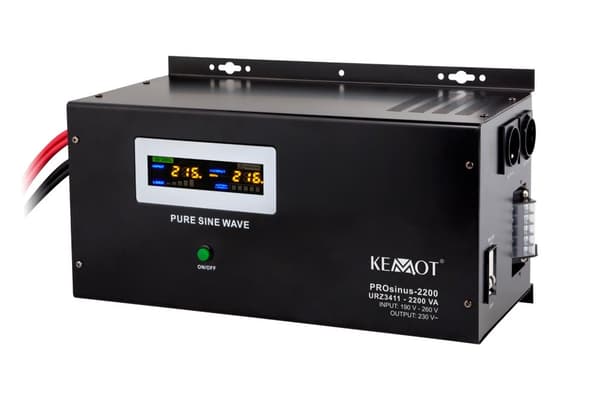 KEMOT PROsinus-2200 vægmonteret nødstrømforsyning, ren sinusbølgeomformer med ladefunktion 12V 230V 2200VA/1600W