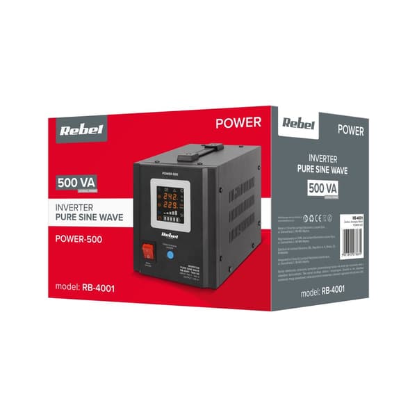 Rebel POWER-500 Emergency Power Supply - ren sinusbølgekonverter med ladefunktion 12V 230V 500VA/300W