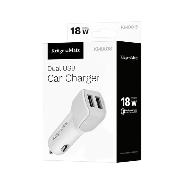 Kruger&Matz 2xUSB 3000 mA billaddare med Quick Charge 3.0