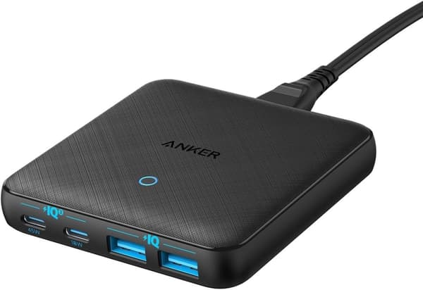 Anker PowerPort Atom III Slim GaN Väggladdare, 3XUSB-A 1XUSB-C portar 65W max, 4-portar, PIQ 3.0, för bärbara datorer, surfplattor och smartphones