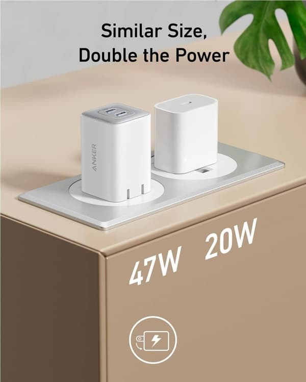 ANKER USB-C Nano-laddare 47W, 2-portars kompakt GaN-laddare