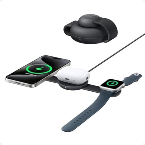 Anker MagGo 3-i-1 MagSafe-kompatibel trådlös laddningsstation, MagGo 15W Qi2-certifierad induktionsladdare, reseladdare Svart
