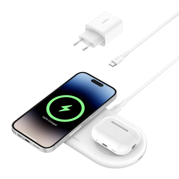BELKIN MAGNETIC LATAUSALUSTA 2IN1 QI2 15W VALKOINEN