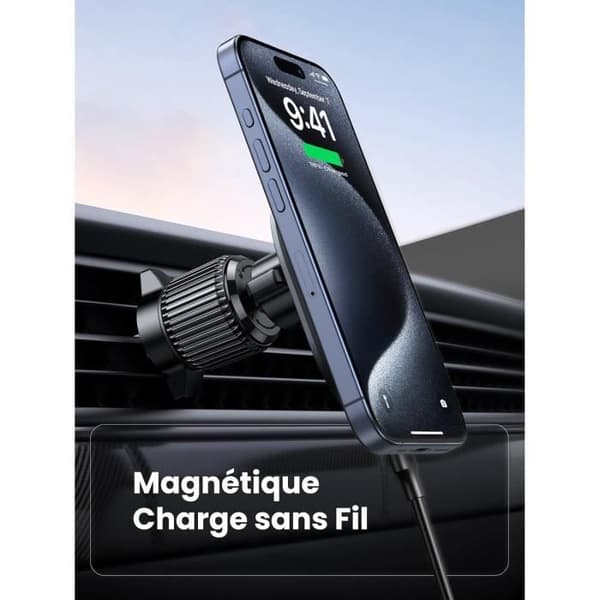 Stöd Telefone Bil - UGREEN - Induktiv Qi - Kompatibel med MagSafe - Justerbar vinkel - Svart