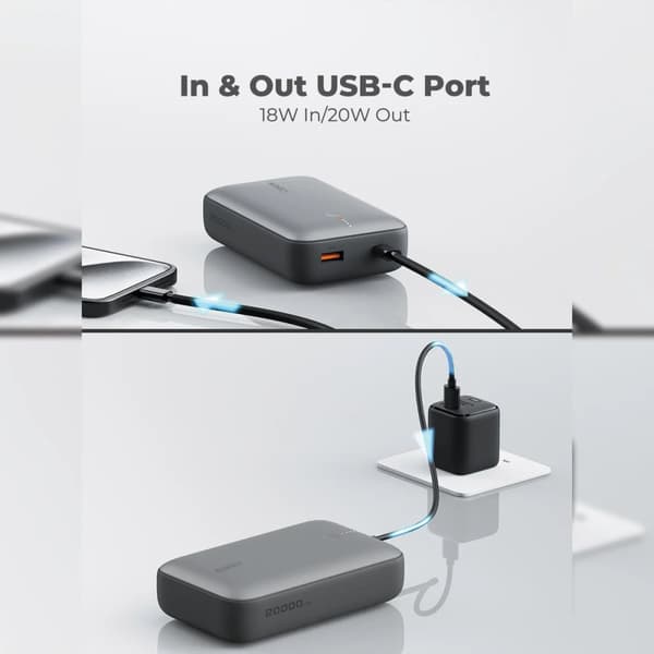 Aukey - Spark Mini 20000mAh 20W Powerbank Vit USB-C/USB-A