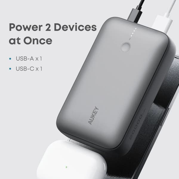 Aukey - Spark Mini 20000mAh 20W Powerbank Vit USB-C/USB-A