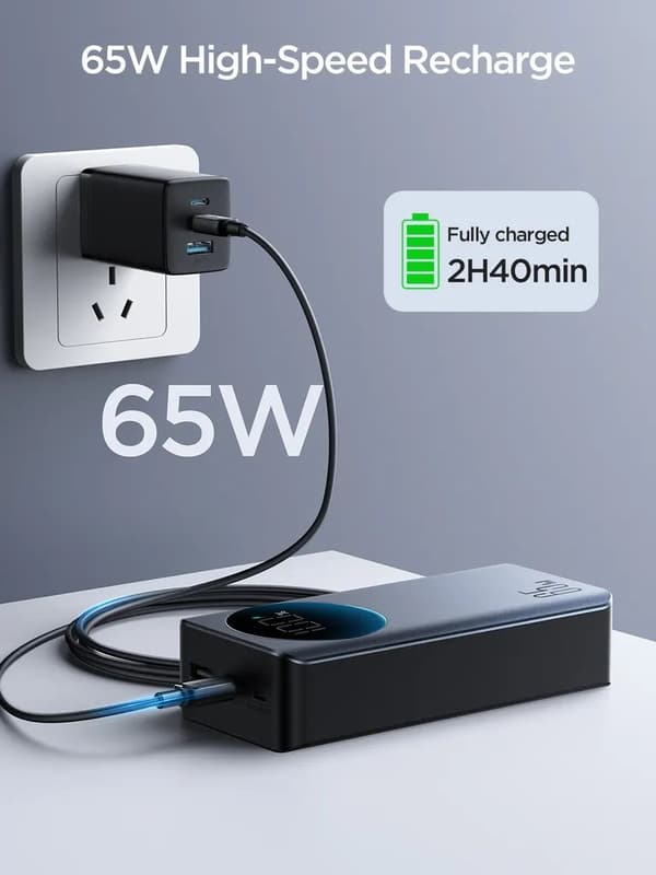 SiGN 65W 30000mAh Snabbladdning Powerbank LED-skärm PD QC för telefon och bärbar dator - Svart