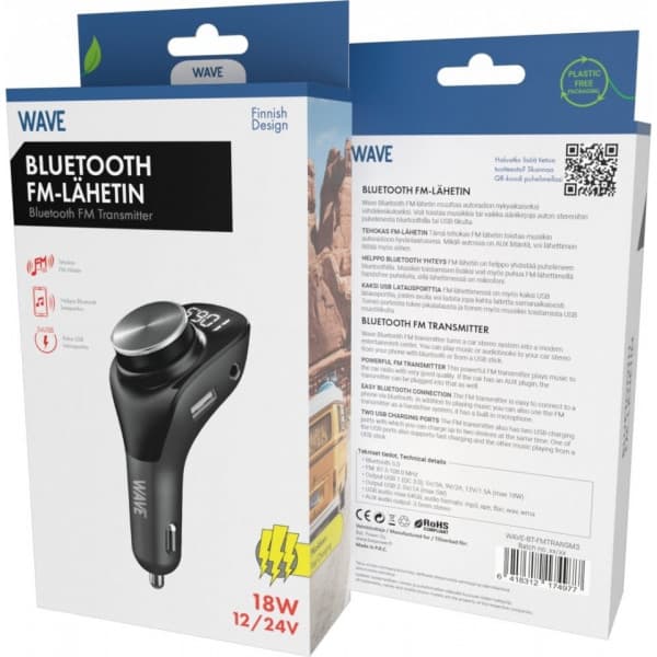 Wave Bluetooth FM-sender, sort