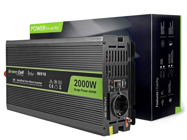 Green Cell INV10 strömadapter/växelriktare Auto 2000 W Svart