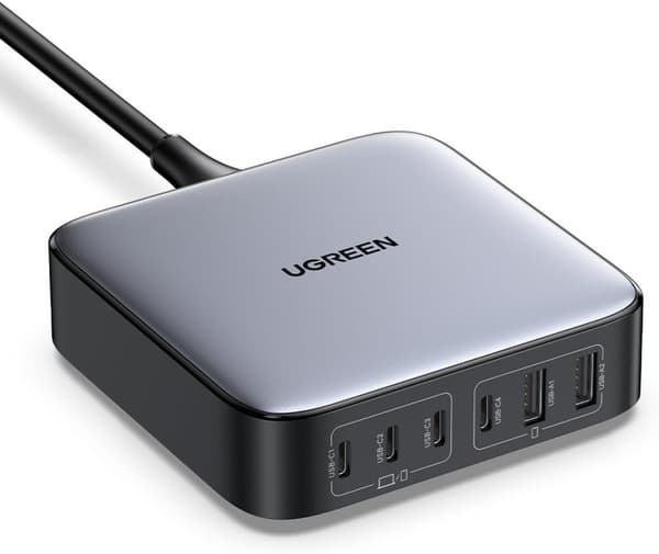 UGREEN 200W USB-C-laddare, Nexode 6-portars GaN-skrivbordsladdare Svart, Grå