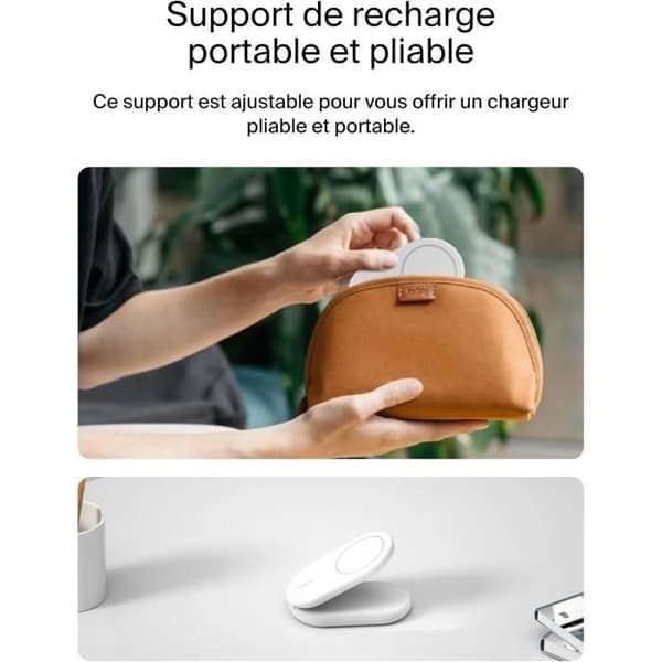 Trådlös Laddare - BELKIN - BoostCharge - 15 W Qi2 - Kompatibel med MagSafe - 2-i-1 Fällbar