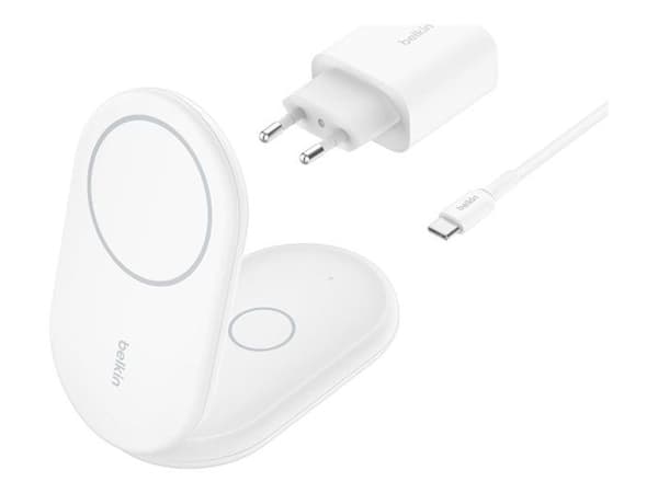 Trådlös Laddare - BELKIN - BoostCharge - 15 W Qi2 - Kompatibel med MagSafe - 2-i-1 Fällbar