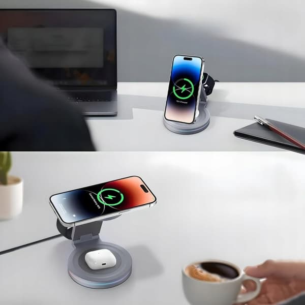 TRÅDLÖS INDUKTIV LADDARE DOCKINGSSTATION 3in1 360° ROTERANDE 20W
