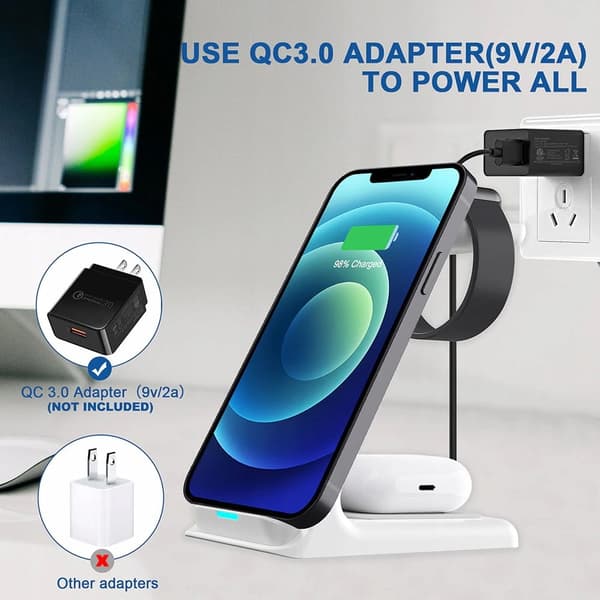 TELAKKO-ASEMA LANGATON INDUKTIIVINEN LATURI iPHONE WATCH 20W 3in1