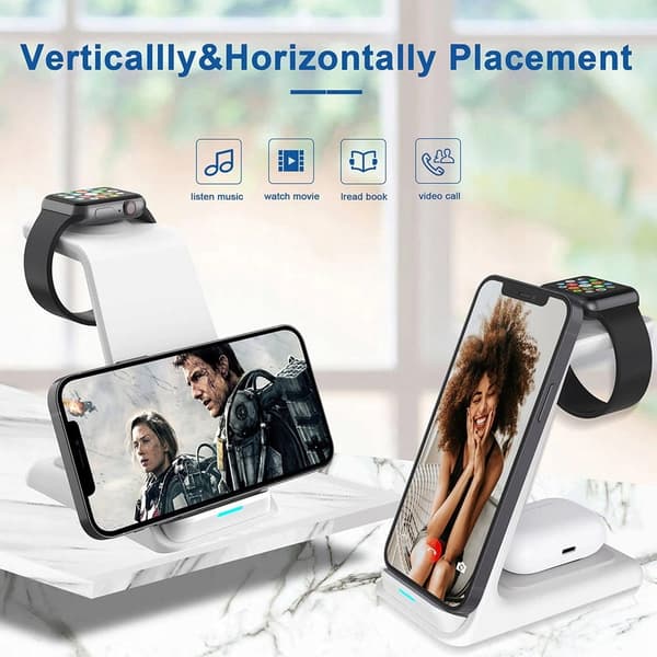 TELAKKO-ASEMA LANGATON INDUKTIIVINEN LATURI iPHONE WATCH 20W 3in1