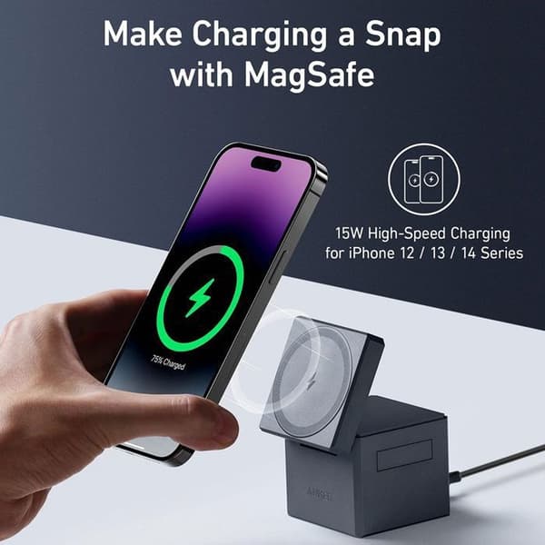 Anker 3-i-1 laddningskub med MagSafe, 15W maximal trådlös laddningseffekt